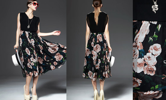 sh02_5322 블럭 실크 꽃무늬 드레스 명품스타일여성의류