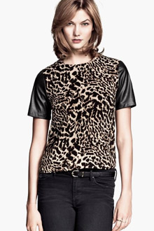 tsd0215 표범무늬 소매가죽 티셔츠. 수입보세여성의류