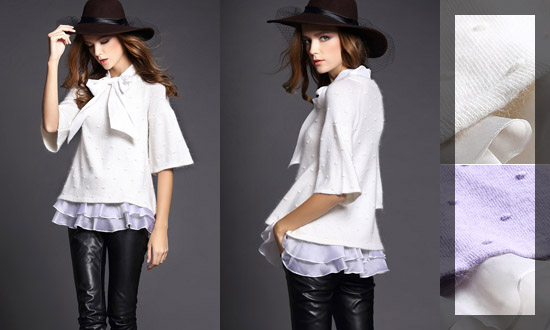 sh02_4097 밑단 프릴 민소매 셔츠+앙고라 니트 스웨터 set . 명품스타일여성의류